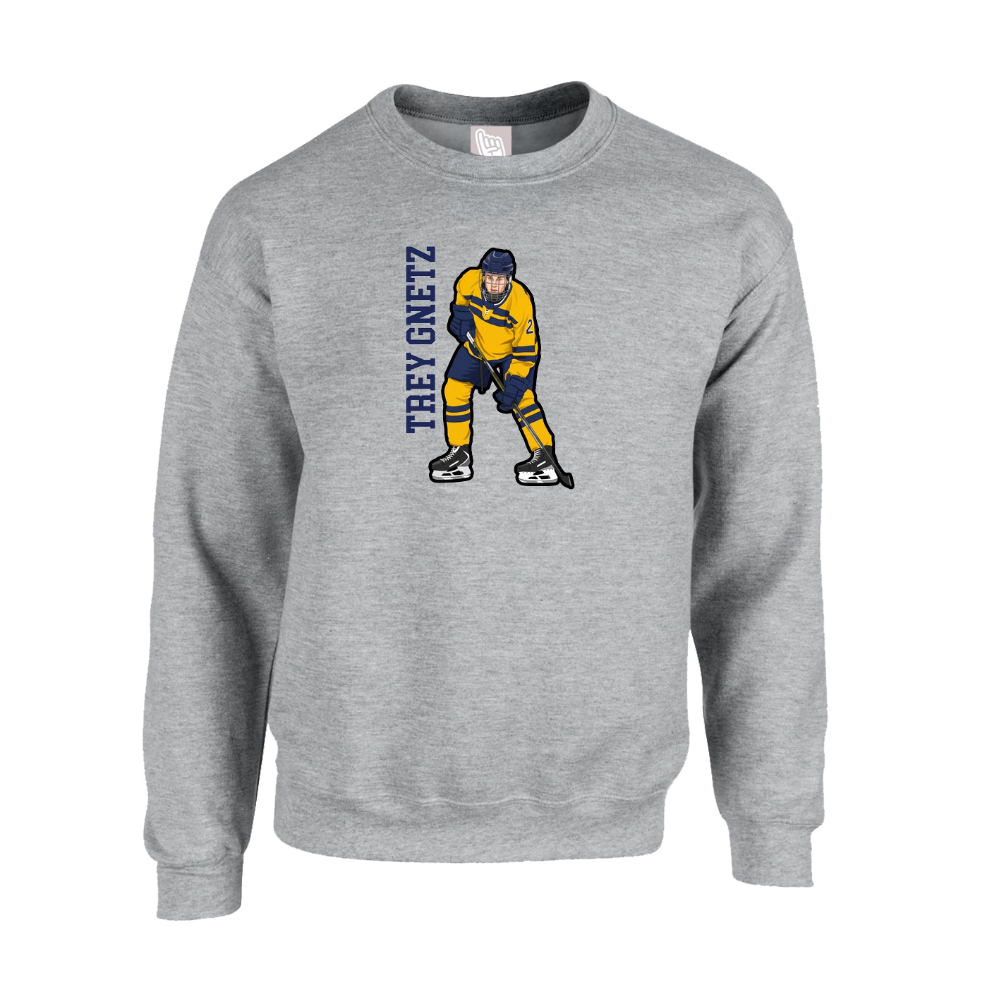 Fleece Crew — Name Vertical in Grey