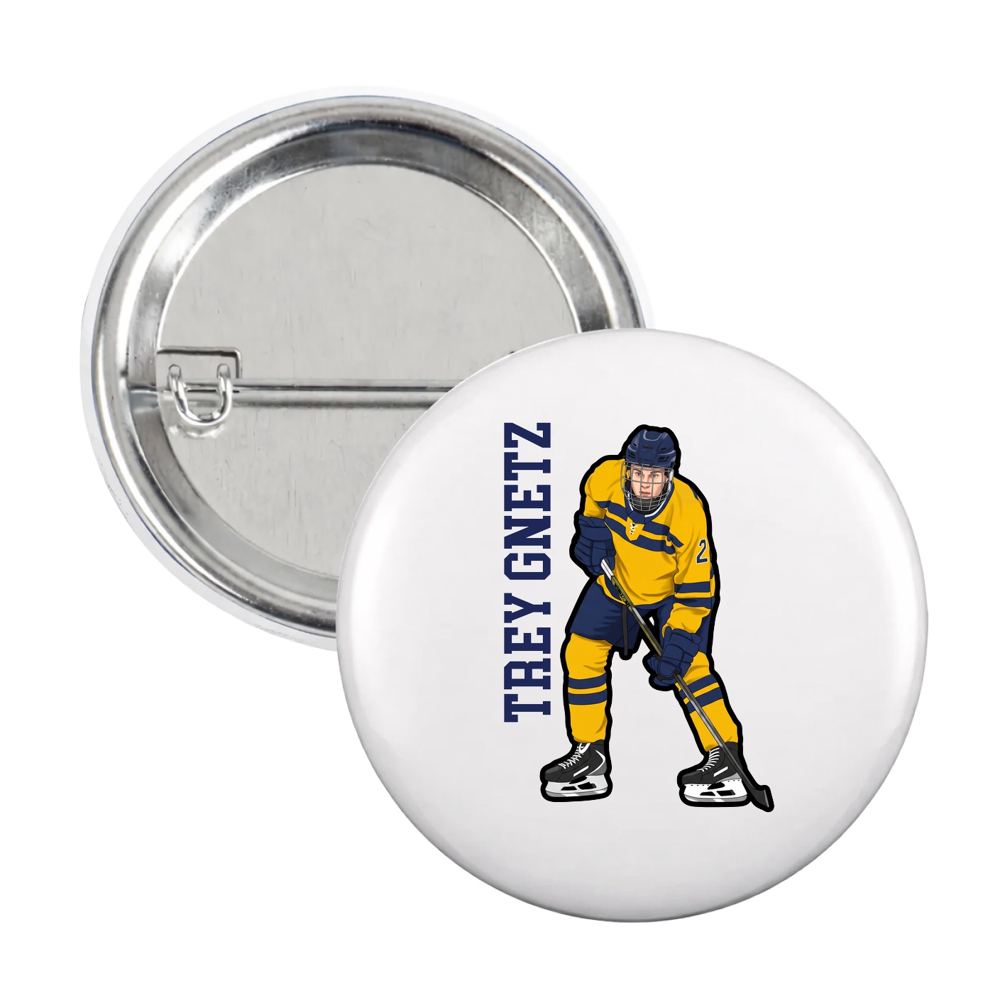 Game Day Button — Name Vertical in White