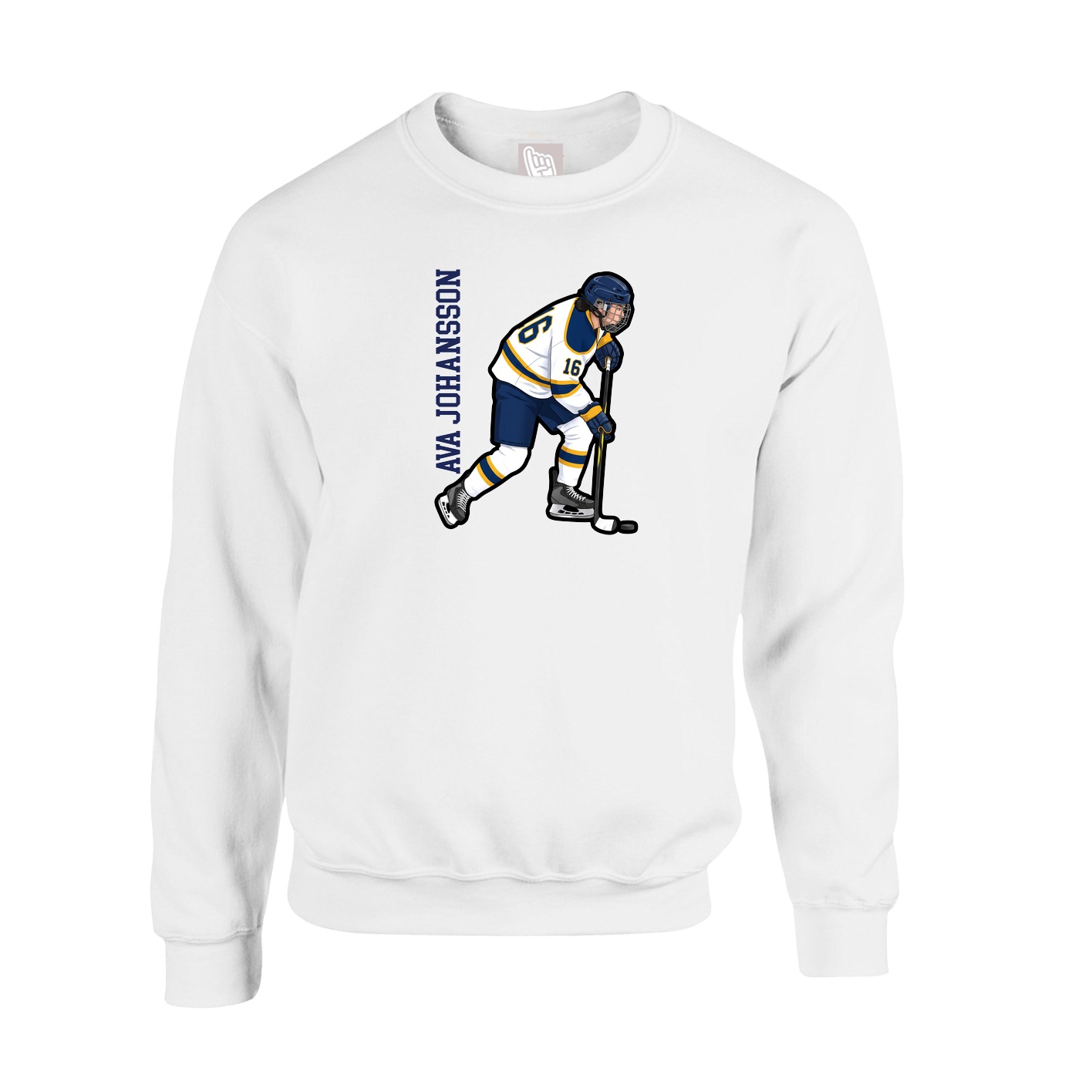 Fleece Crew — Name Vertical in White