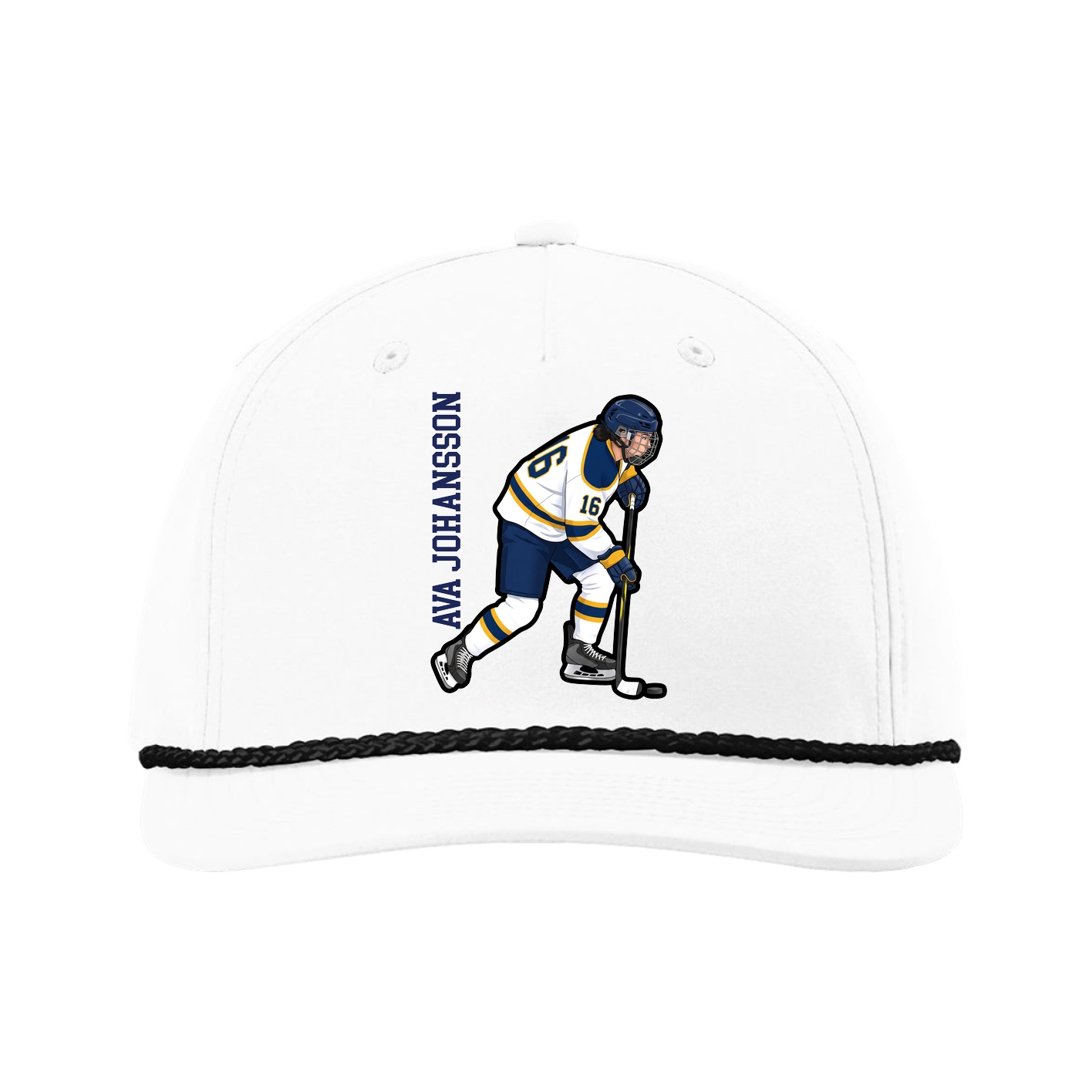 Five-Panel Classic Rope Cap — Name Vertical in White