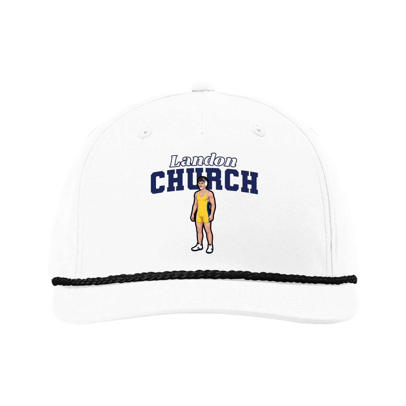 Five-Panel Classic Rope Cap — Name Arch in White