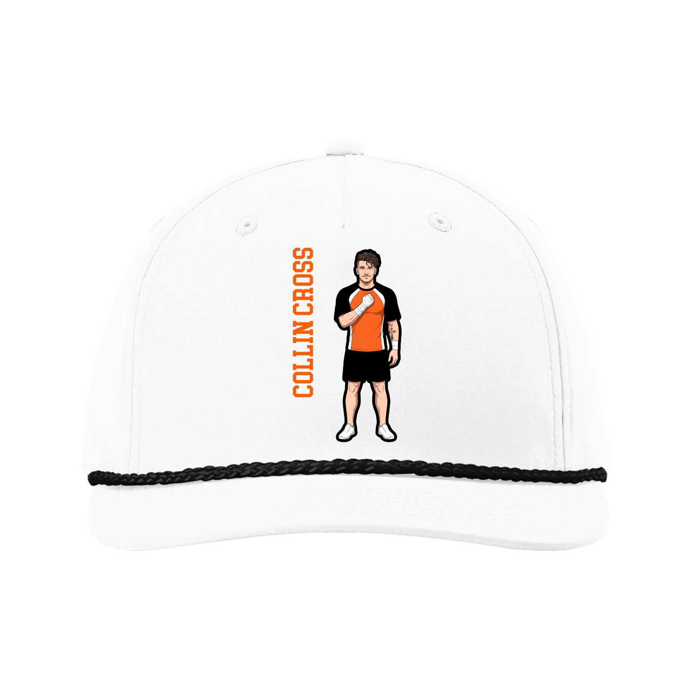 Five-Panel Classic Rope Cap — Name Vertical in White