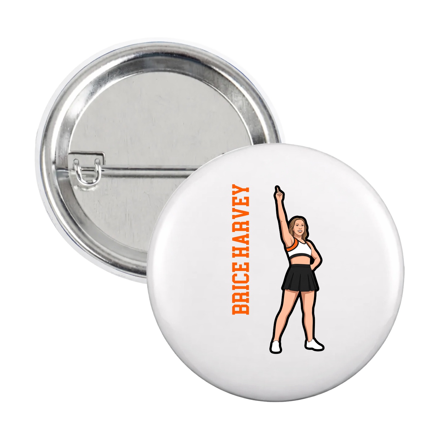Game Day Button — Name Vertical in White