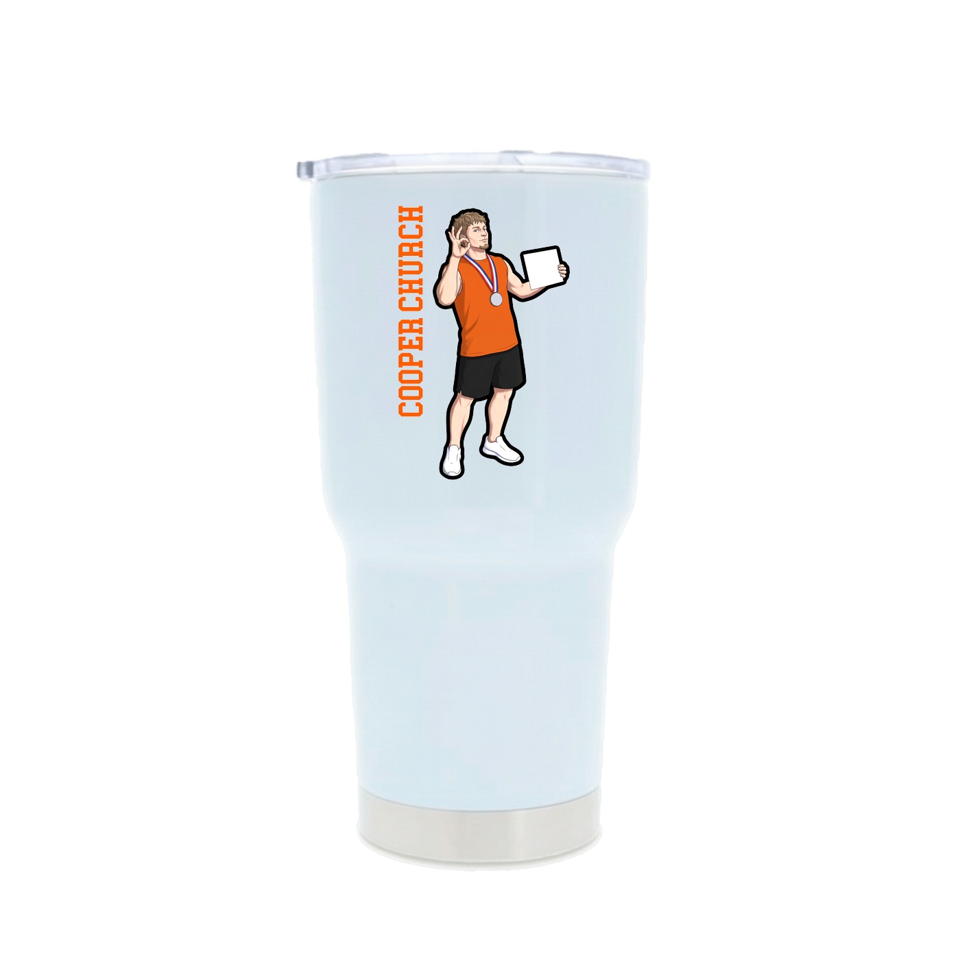 30oz Stainless Steel Tumbler — Name Vertical in White