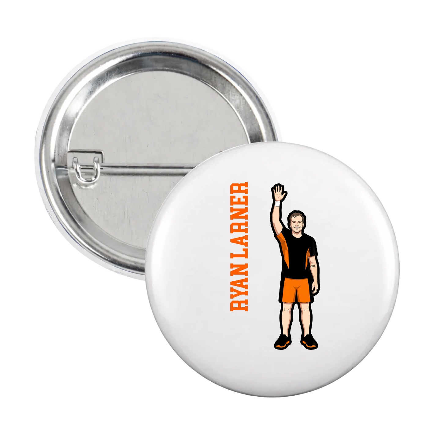 Game Day Button — Name Vertical in White