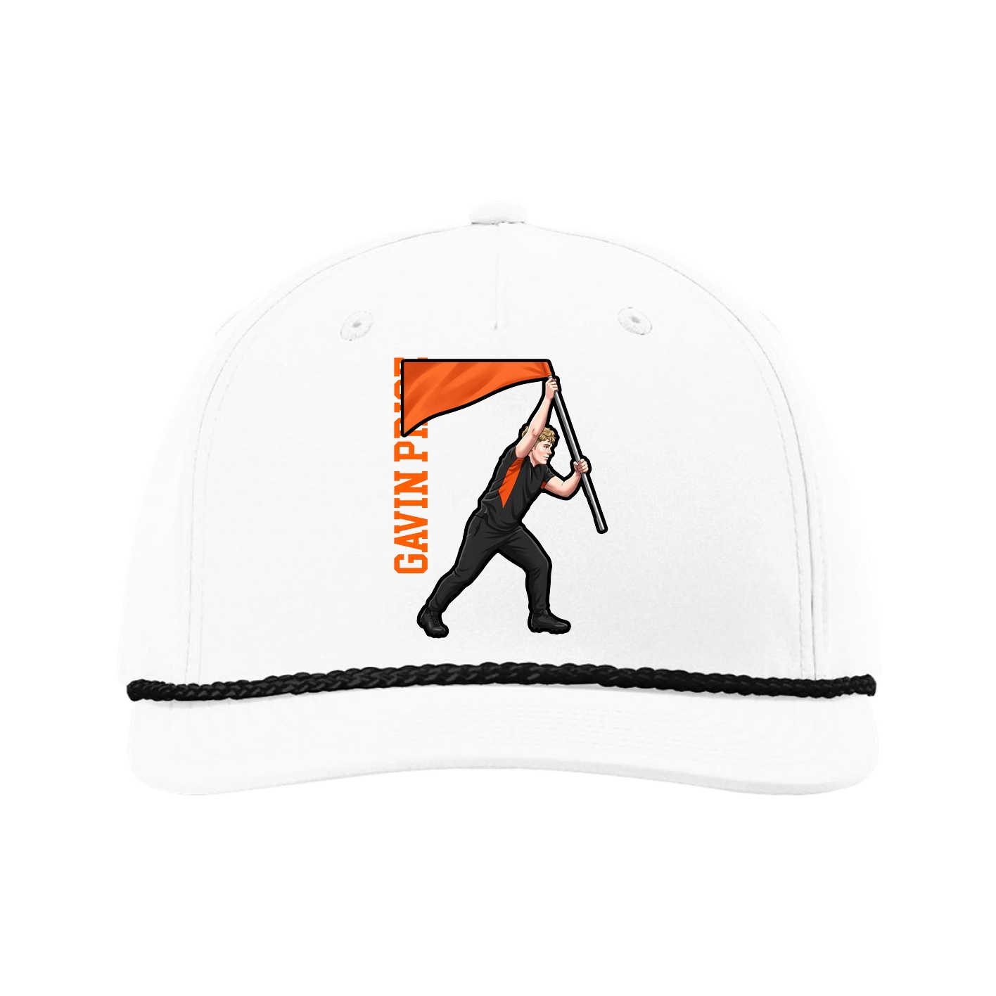 Five-Panel Classic Rope Cap — Name Vertical in White