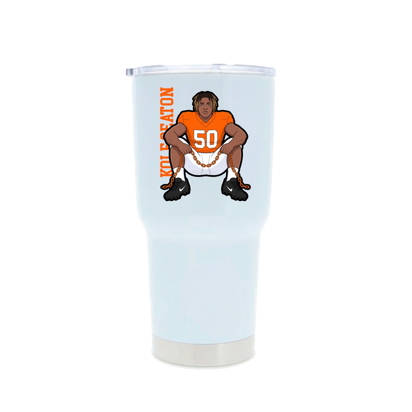30oz Stainless Steel Tumbler — Name Vertical in White