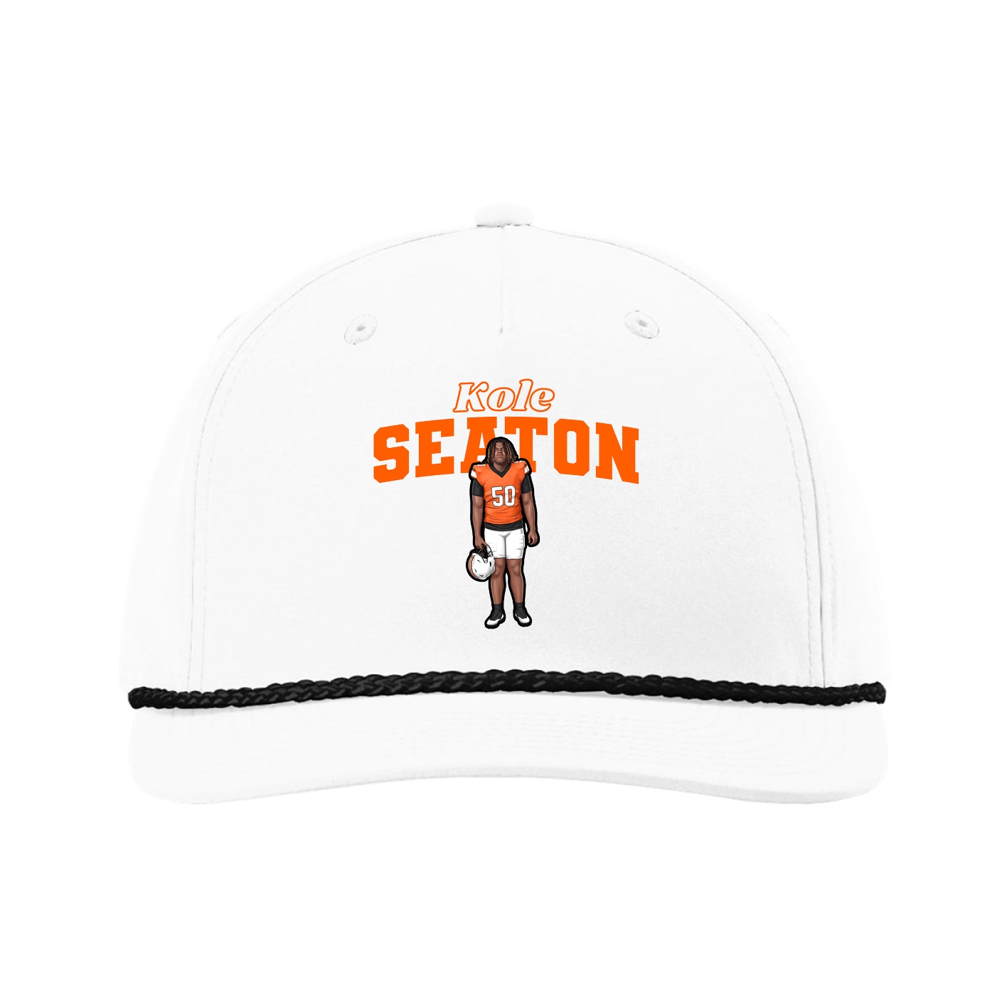 Five-Panel Classic Rope Cap — Name Arch in White