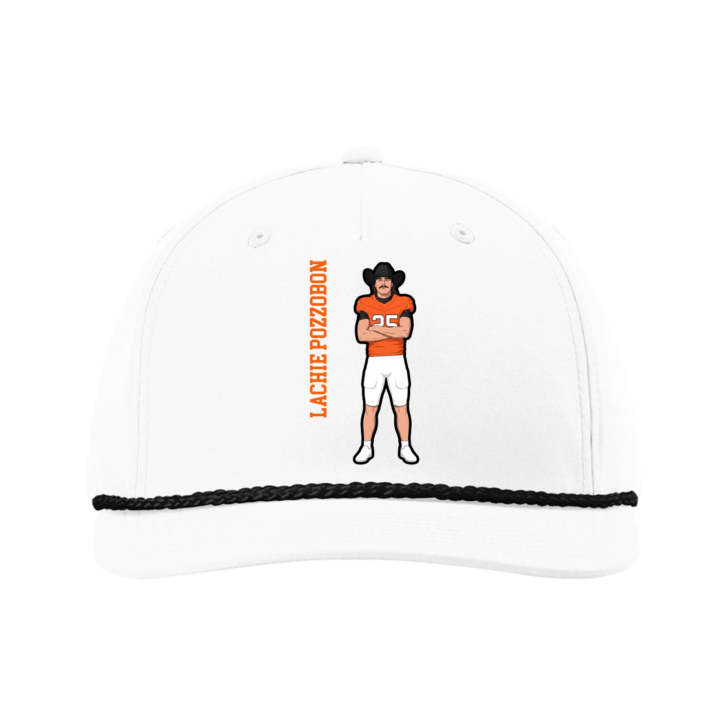 Five-Panel Classic Rope Cap — Name Vertical in White