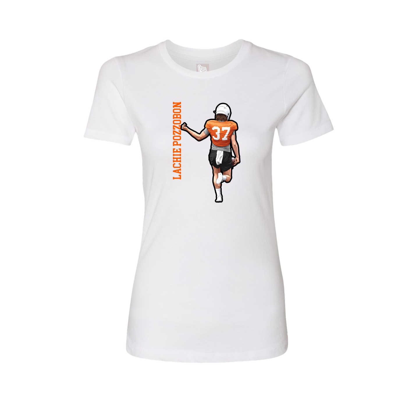 Fitted Women's Tee — Name Vertical in White