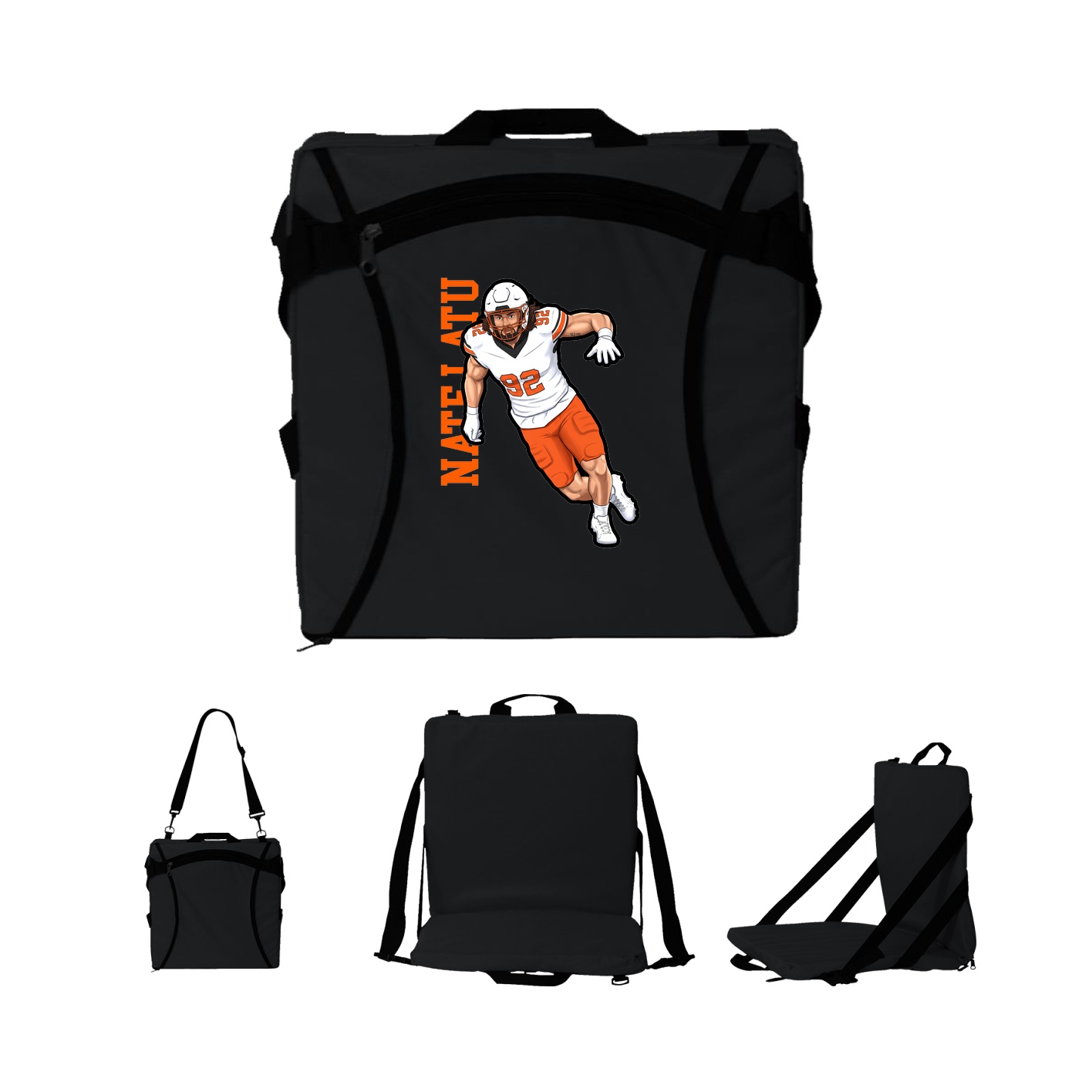 Folding Stadium Seat — Name Vertical in Black
