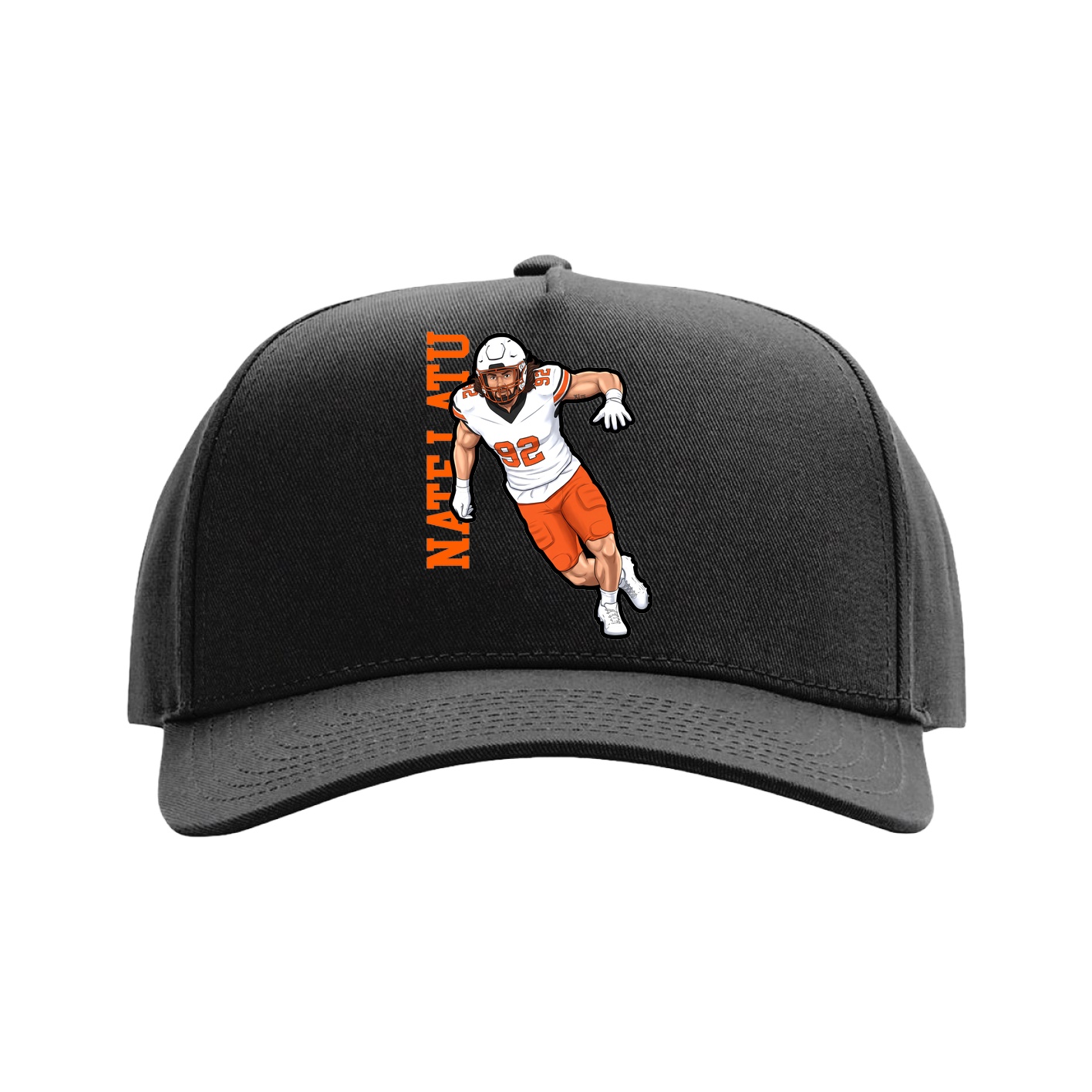 Full Fabric Five-Panel Champ Cap — Name Vertical in Black