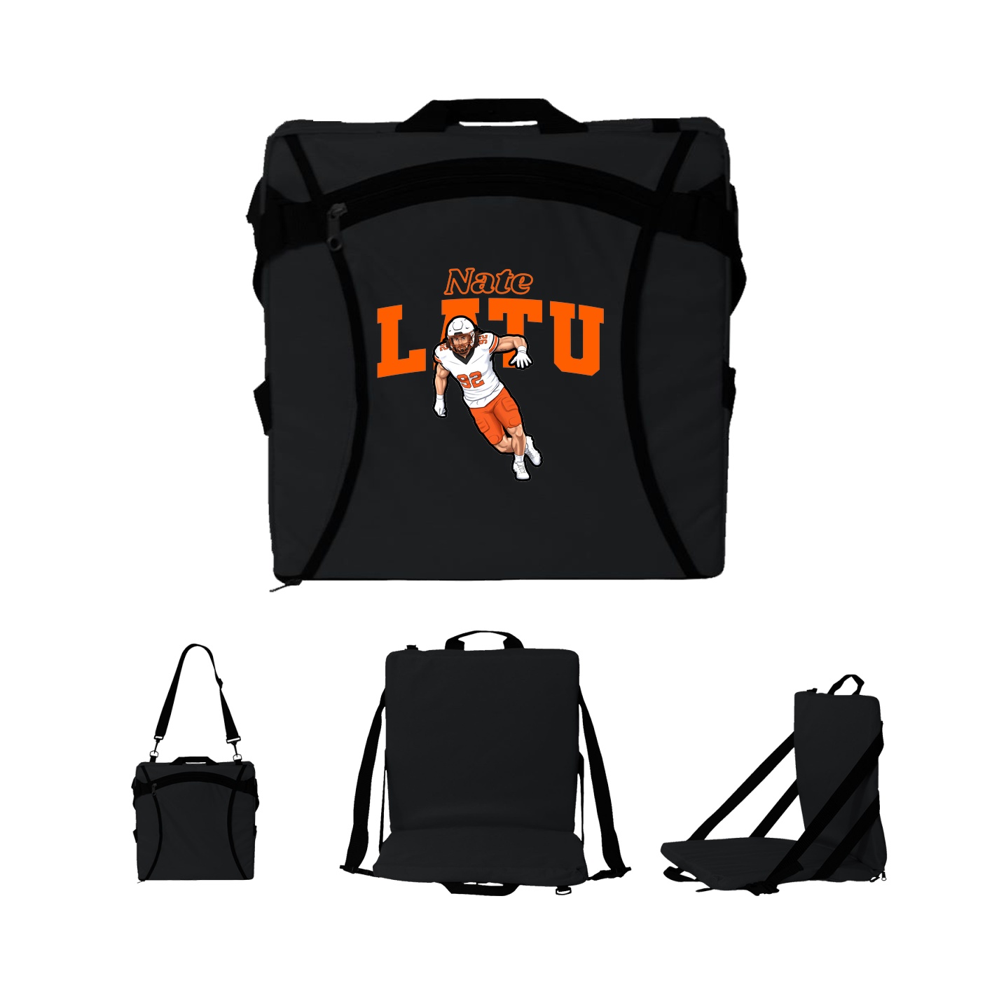 Folding Stadium Seat — Name Arch in Black