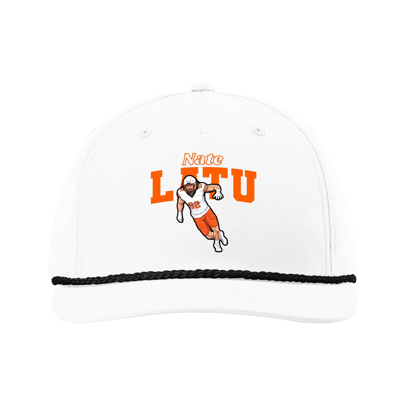 Five-Panel Classic Rope Cap — Name Arch in White
