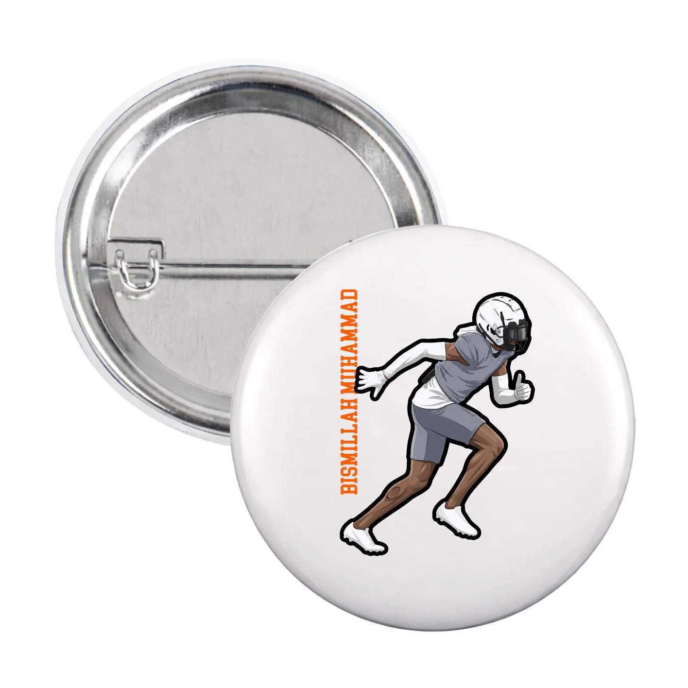 Game Day Button — Name Vertical in White