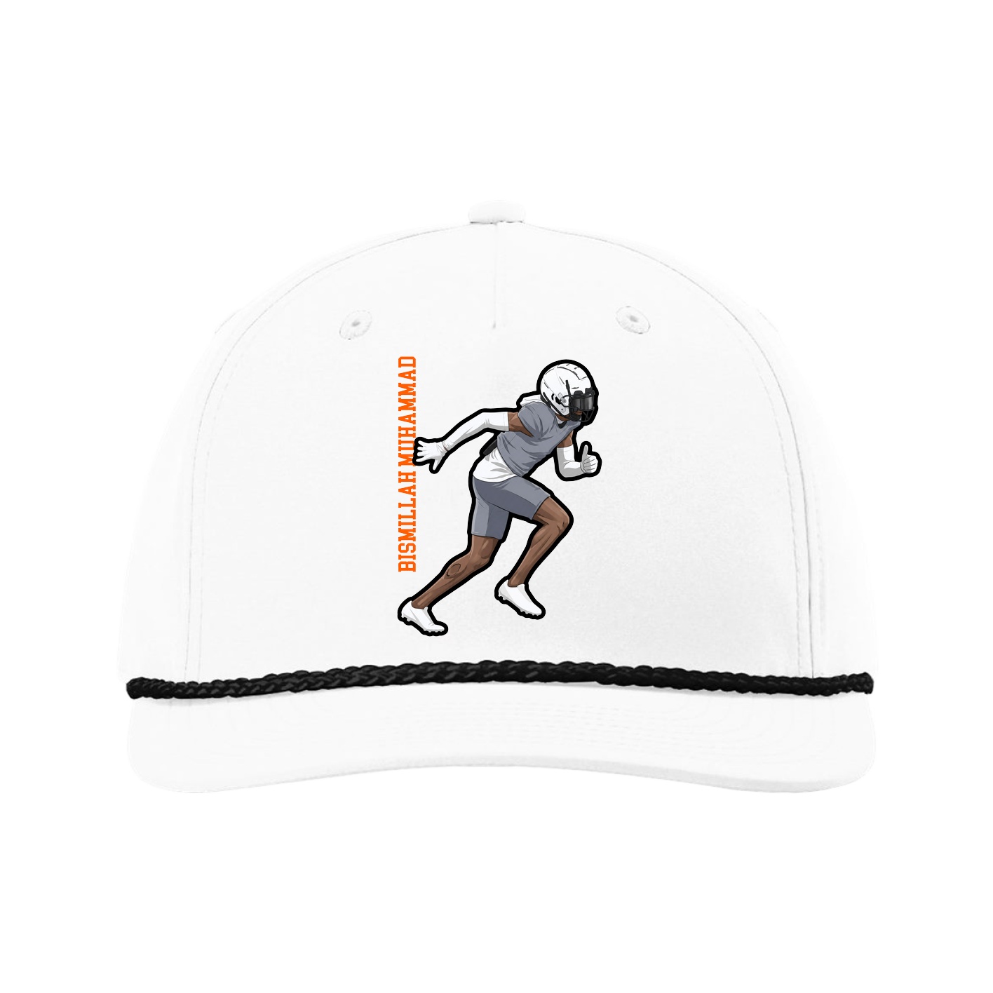 Five-Panel Classic Rope Cap — Name Vertical in White