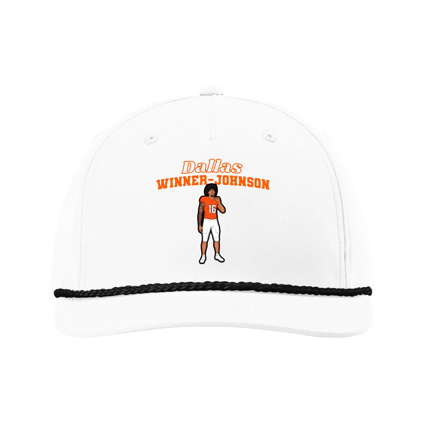 Five-Panel Classic Rope Cap — Name Arch in White