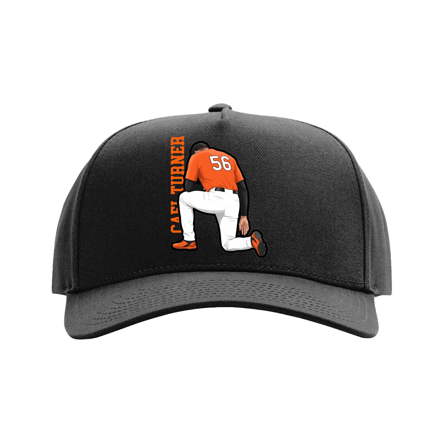 Full Fabric Five-Panel Champ Cap — Name Vertical in Black