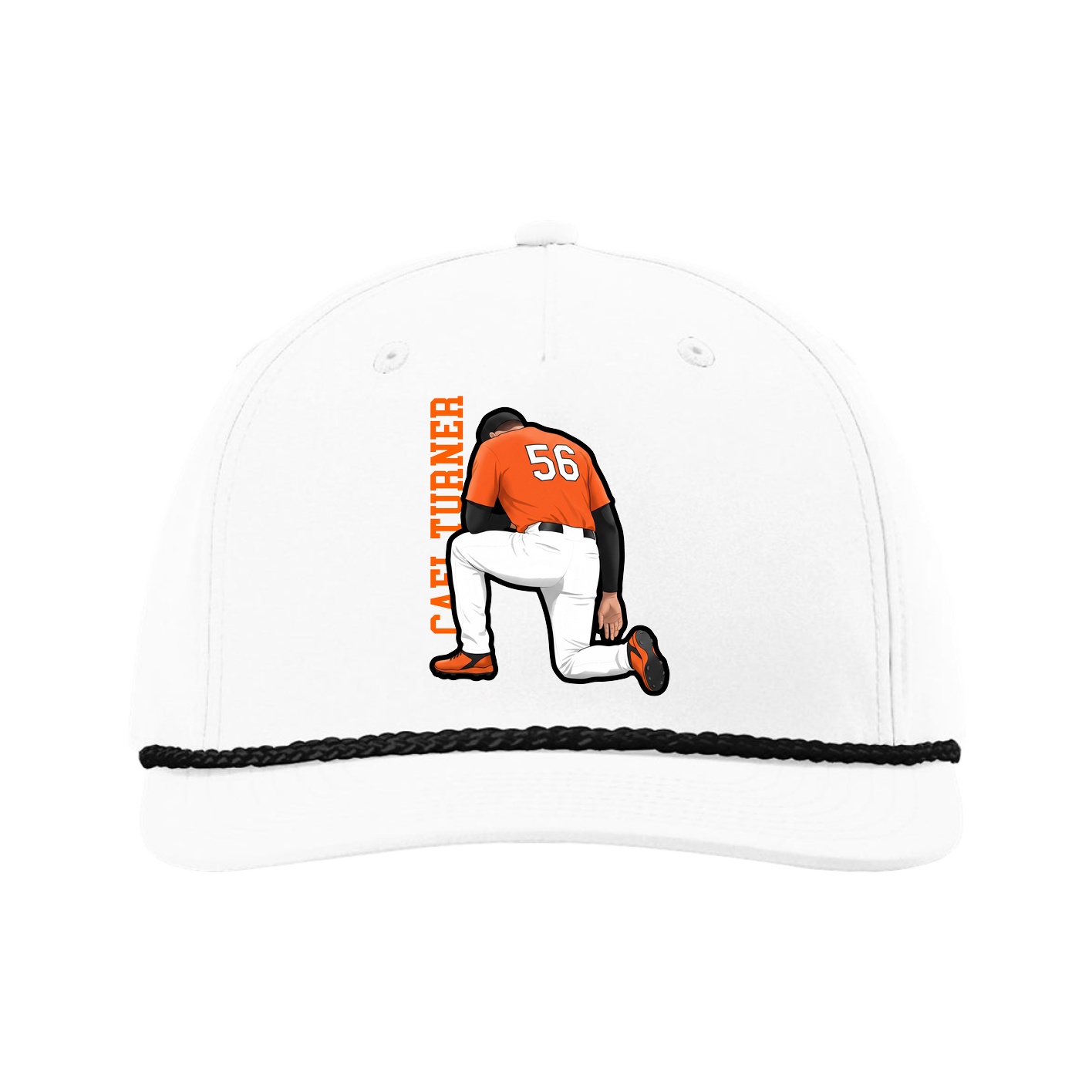 Five-Panel Classic Rope Cap — Name Vertical in White
