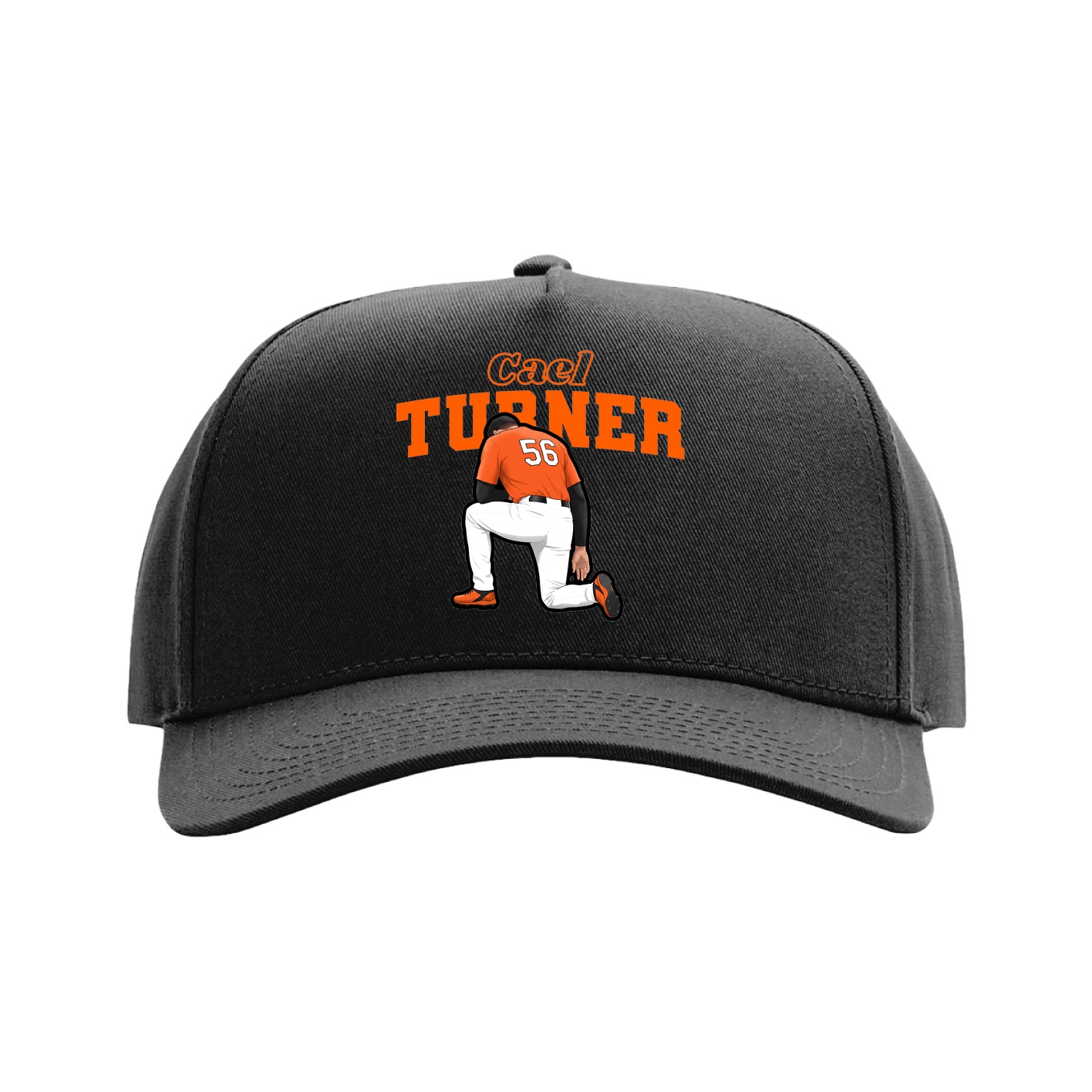 Full Fabric Five-Panel Champ Cap — Name Arch in Black