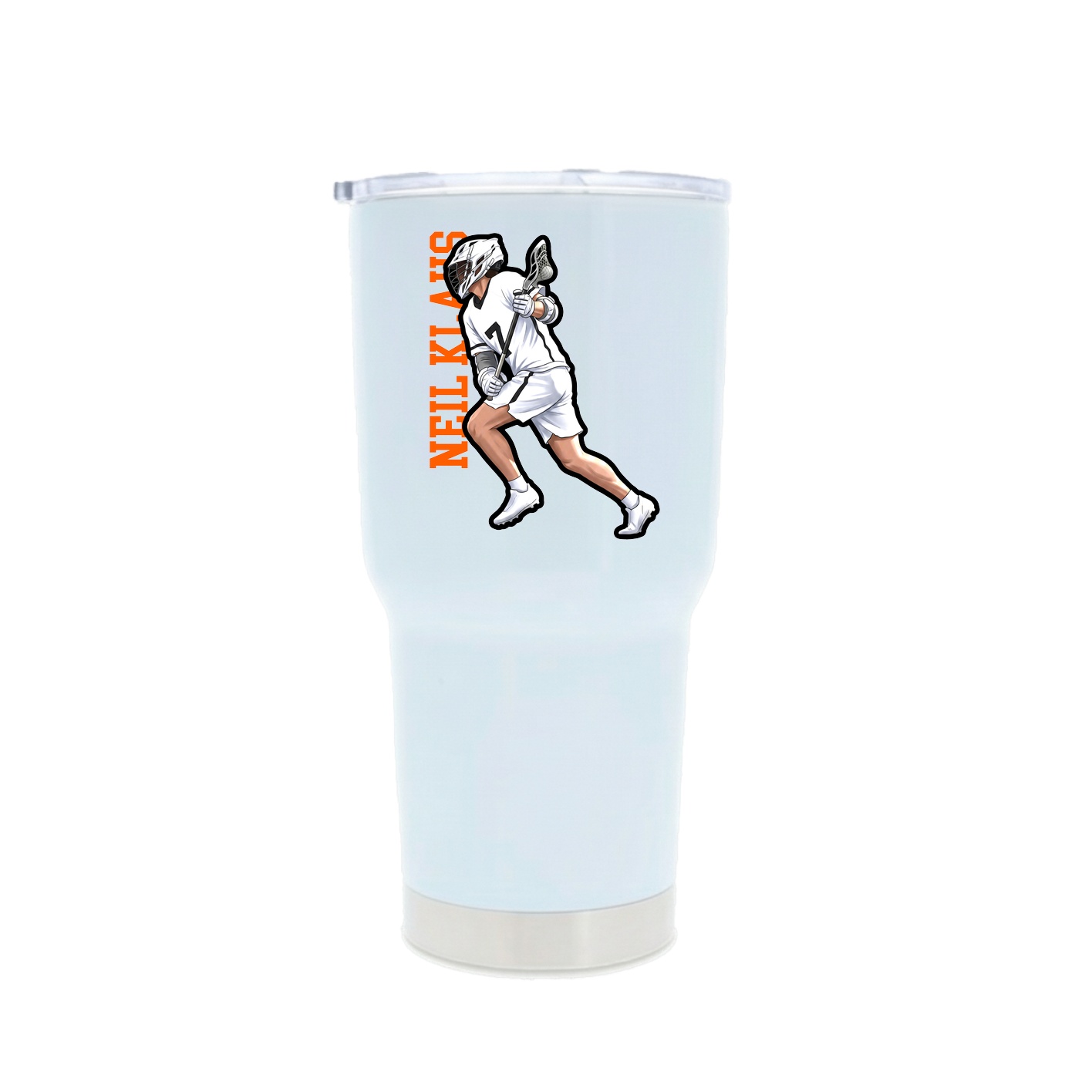 30oz Stainless Steel Tumbler — Name Vertical in White