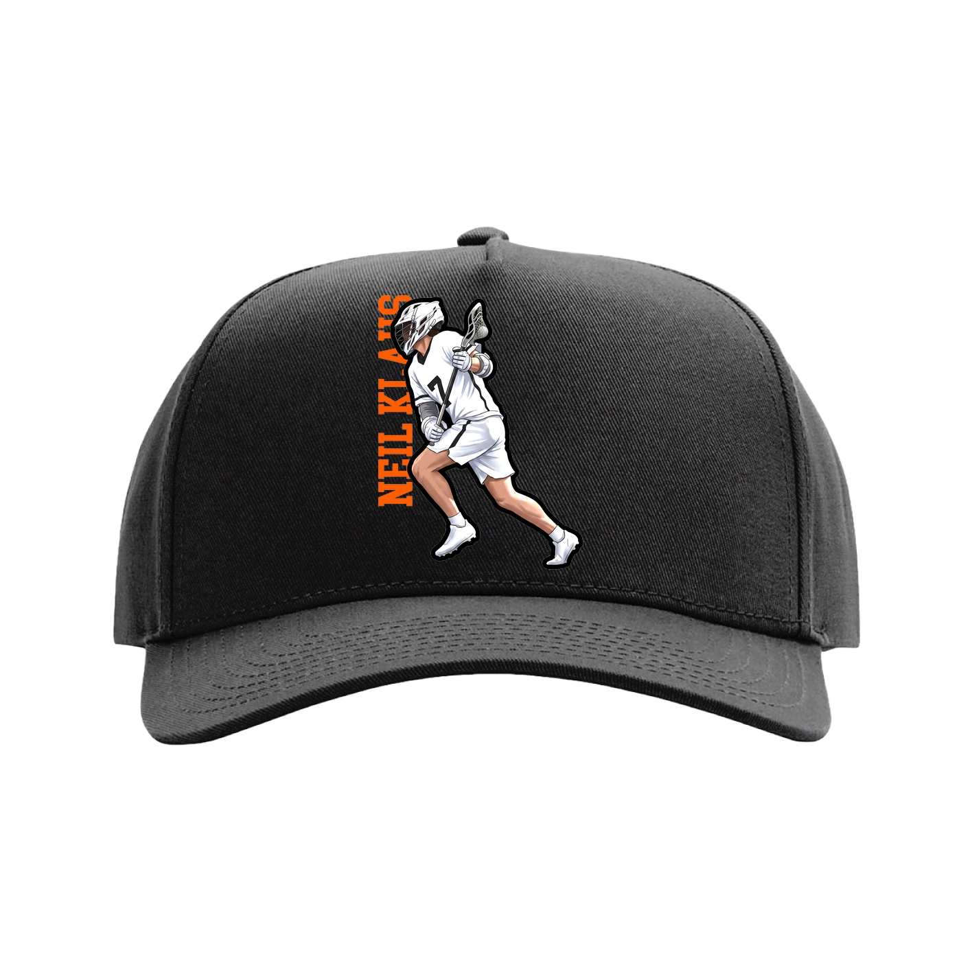 Full Fabric Five-Panel Champ Cap — Name Vertical in Black