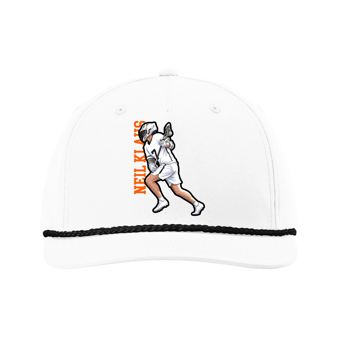 Five-Panel Classic Rope Cap — Name Vertical in White