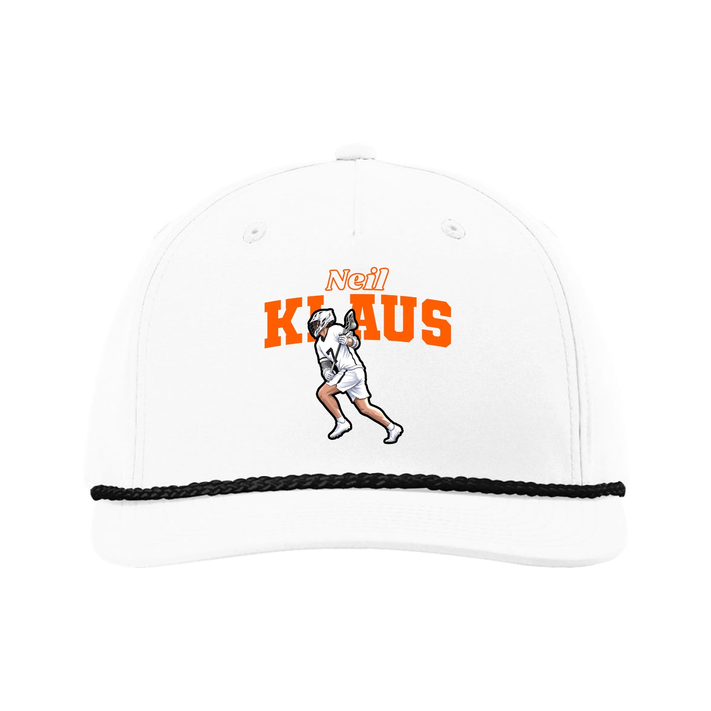 Five-Panel Classic Rope Cap — Name Arch in White