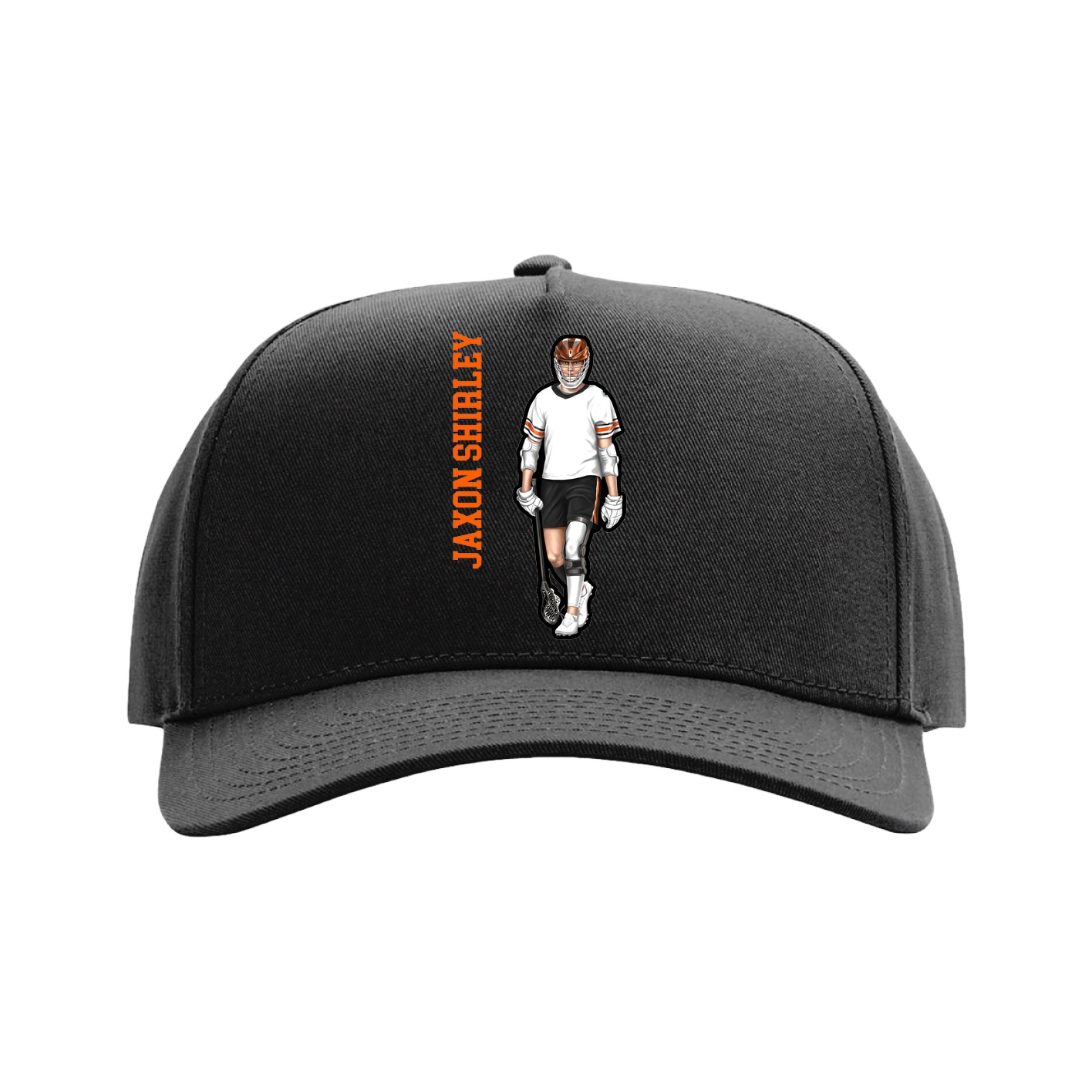 Full Fabric Five-Panel Champ Cap — Name Vertical in Black