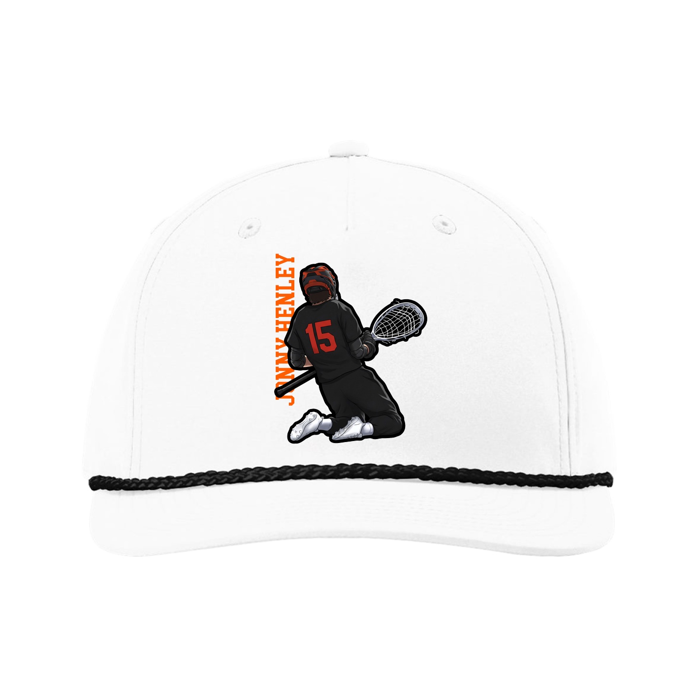 Five-Panel Classic Rope Cap — Name Vertical in White