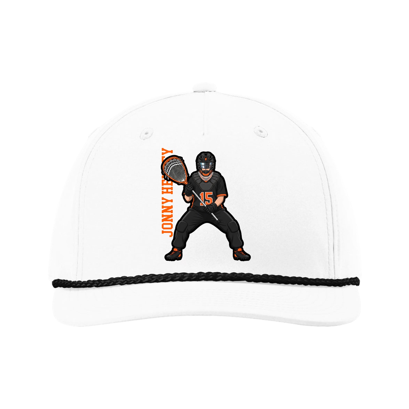 Five-Panel Classic Rope Cap — Name Vertical in White