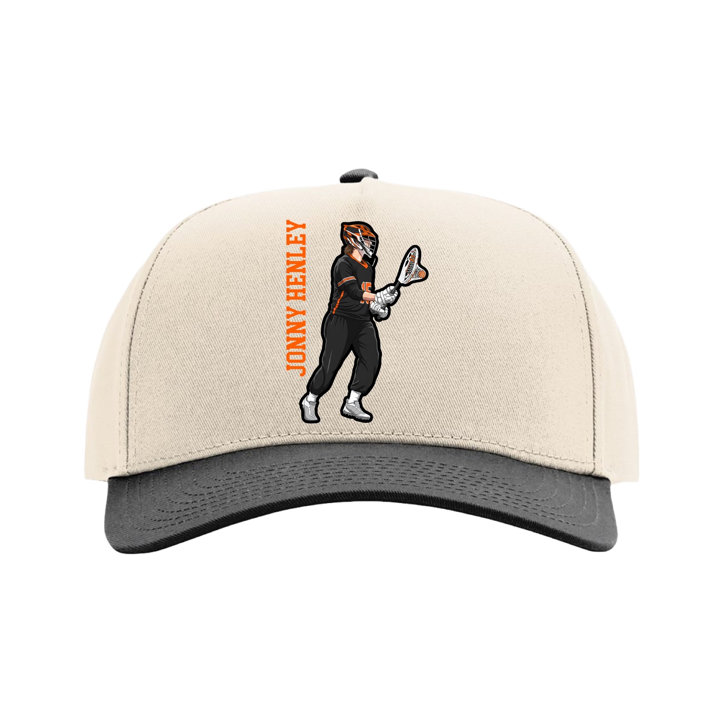 Full Fabric Five-Panel Champ Cap — Name Vertical in Cream/Black