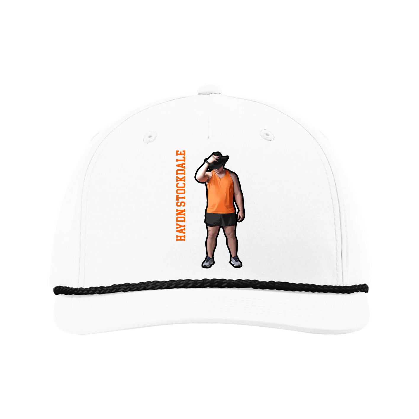 Five-Panel Classic Rope Cap — Name Vertical in White