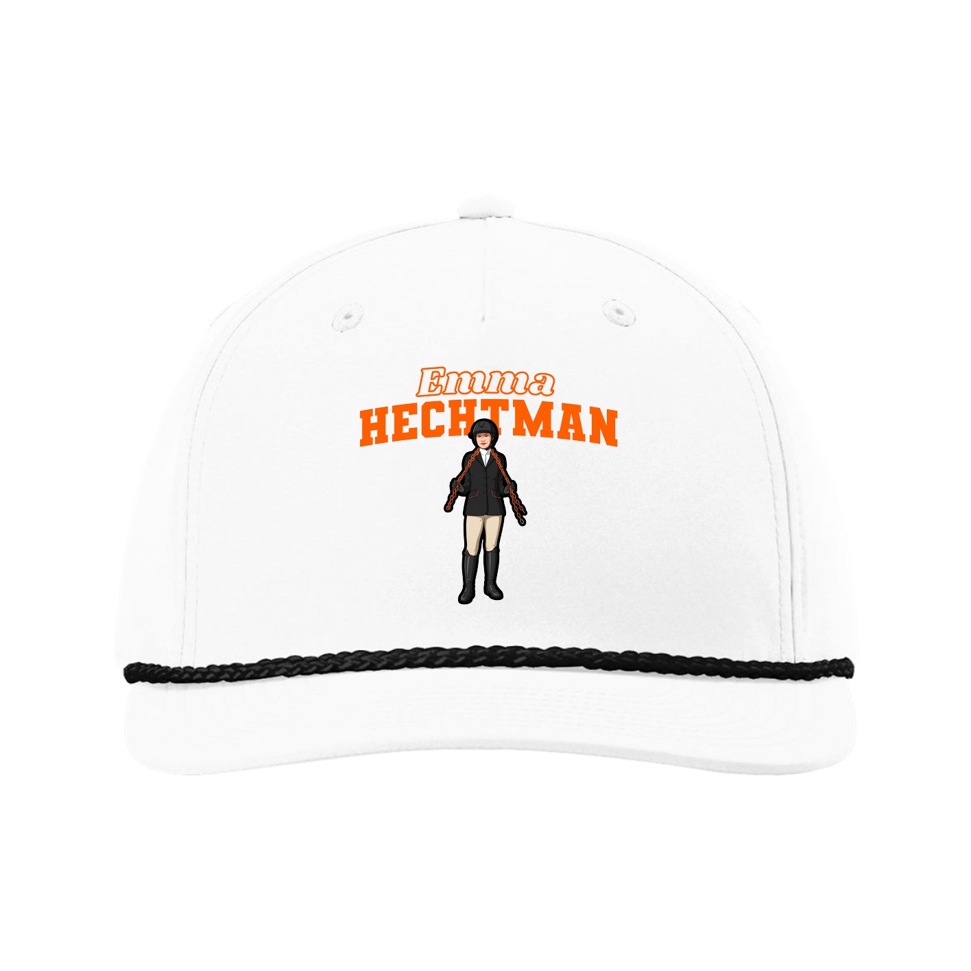 Five-Panel Classic Rope Cap — Name Arch in White