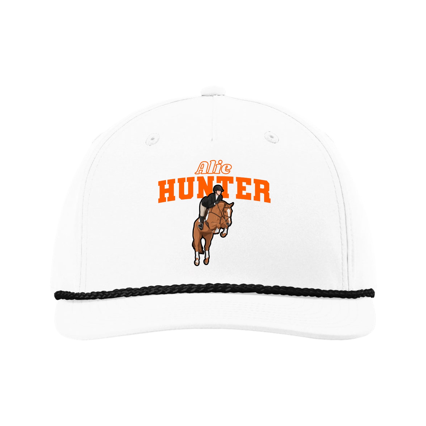 Five-Panel Classic Rope Cap — Name Arch in White