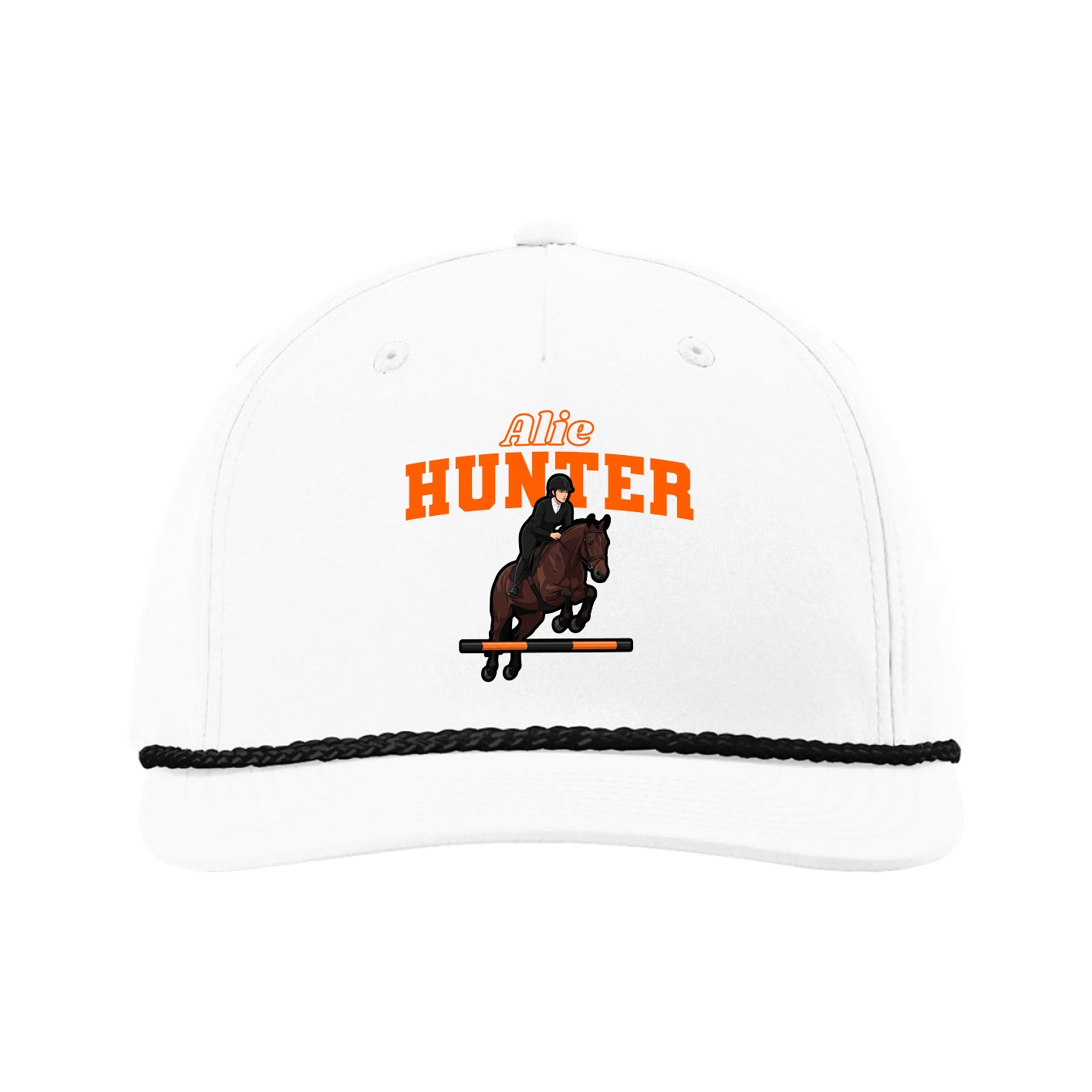 Five-Panel Classic Rope Cap — Name Arch in White