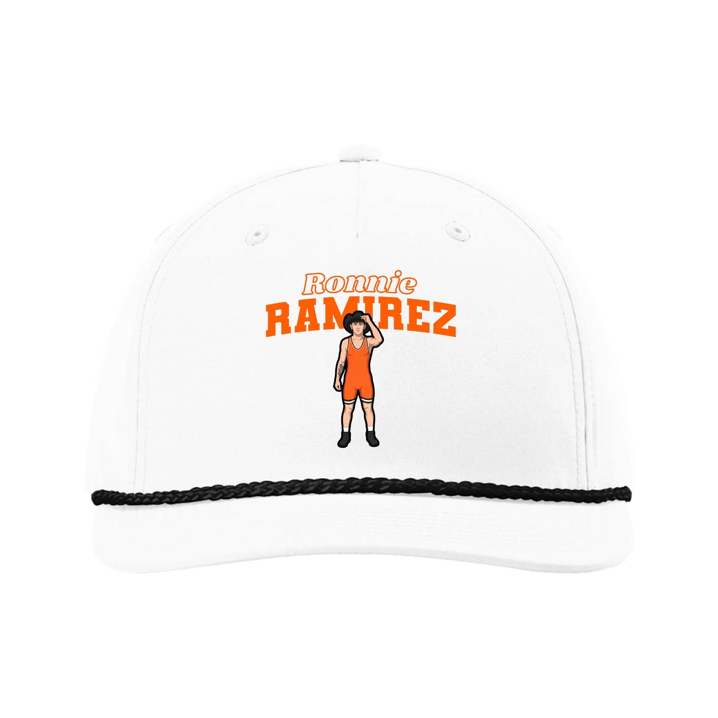 Five-Panel Classic Rope Cap — Name Arch in White