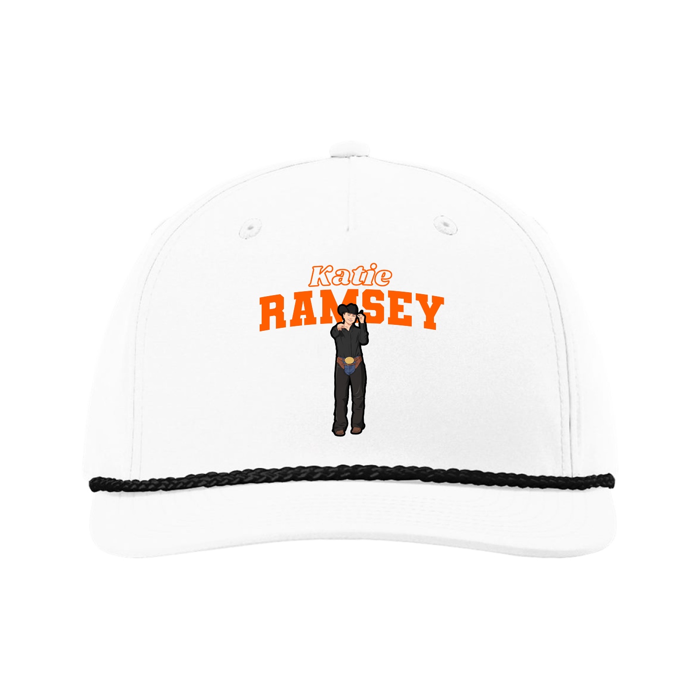 Five-Panel Classic Rope Cap — Name Arch in White