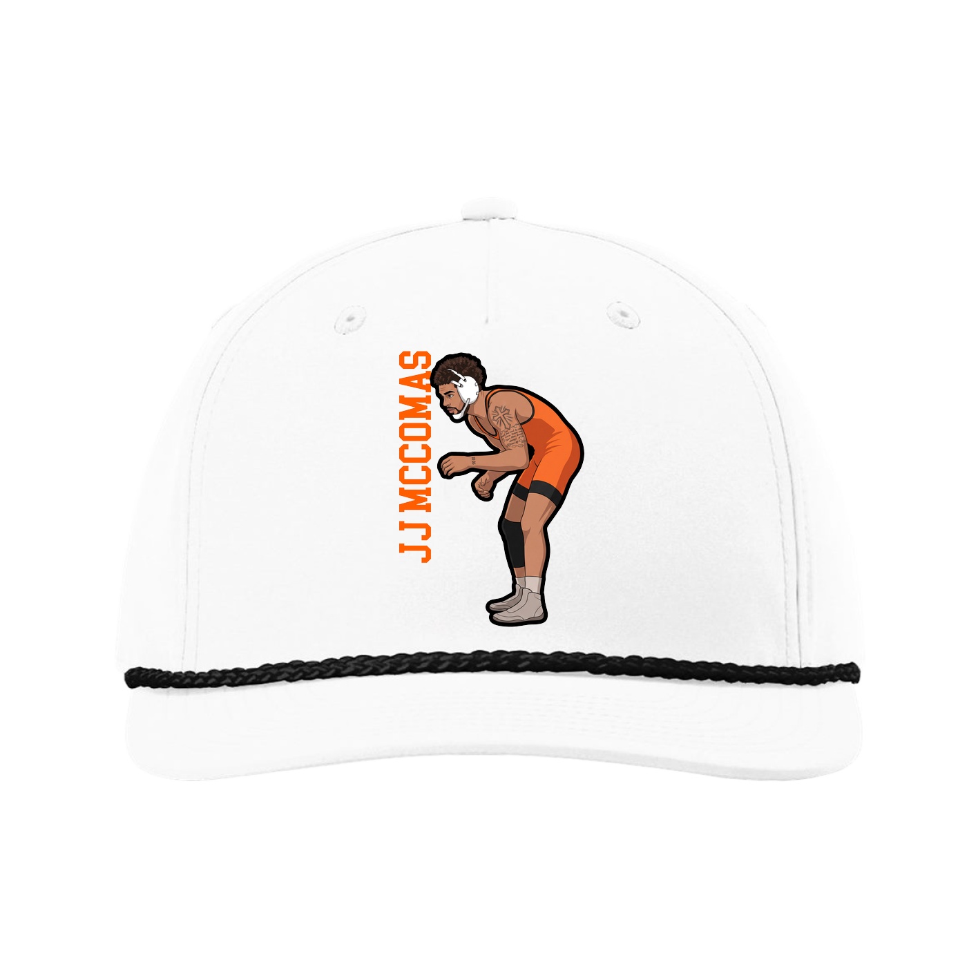 Five-Panel Classic Rope Cap — Name Vertical in White