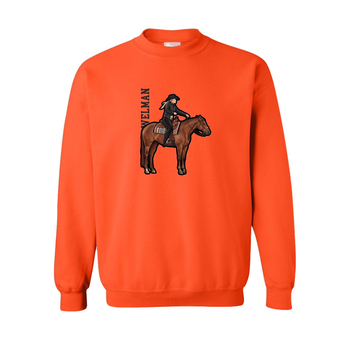Fleece Crew — Name Vertical in Orange