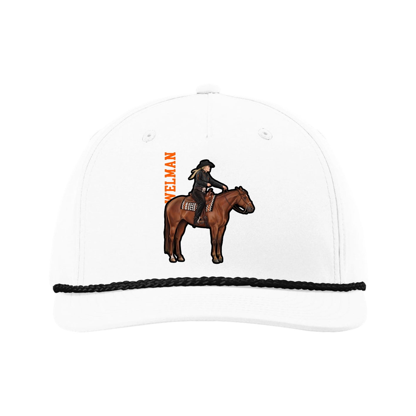 Five-Panel Classic Rope Cap — Name Vertical in White