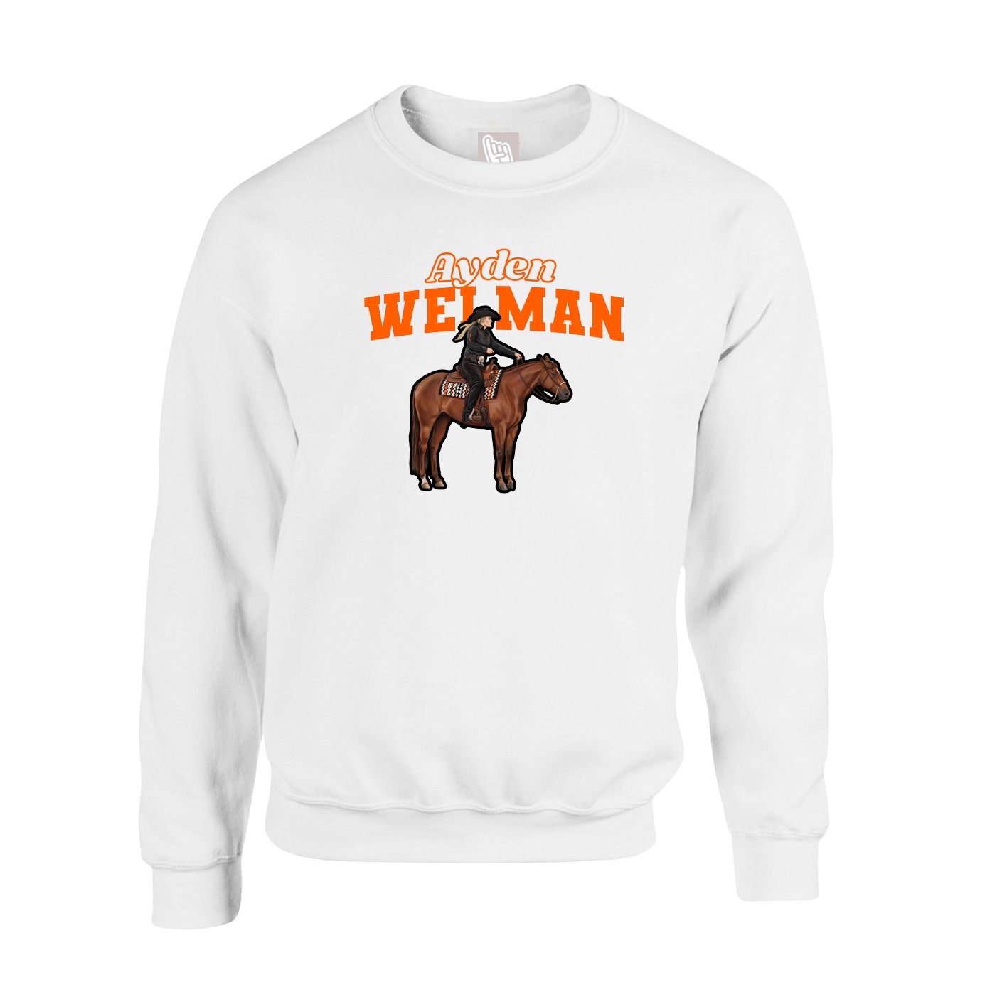 Fleece Crew — Name Arch in White