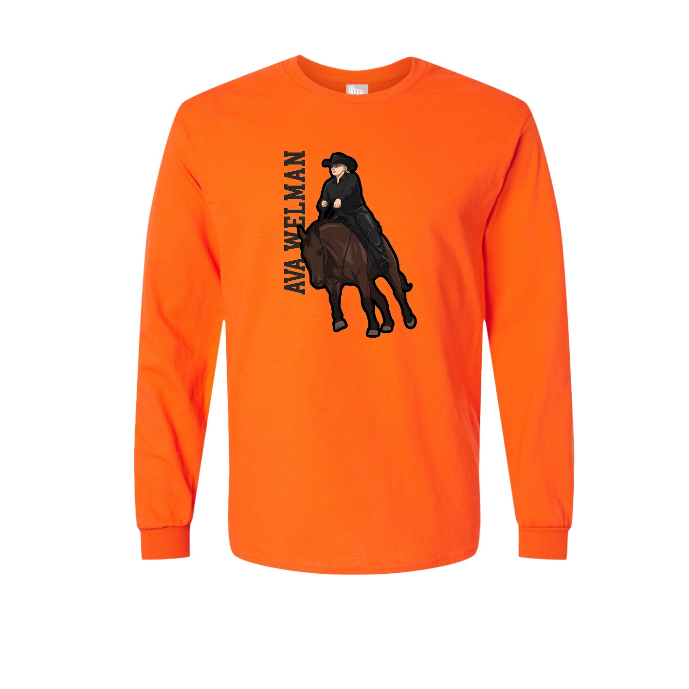 Long Sleeve Tee — Name Vertical in Orange