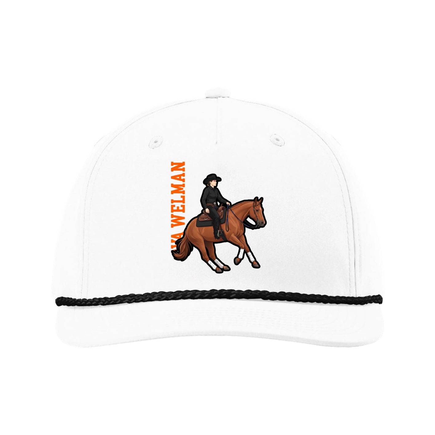 Five-Panel Classic Rope Cap — Name Vertical in White