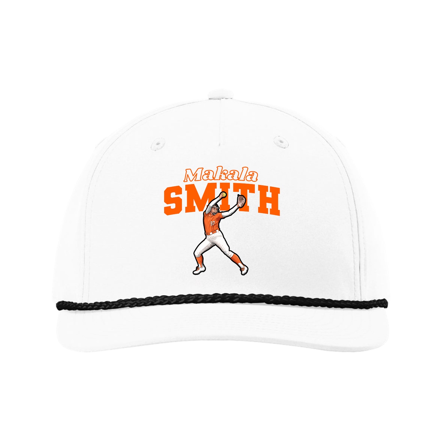 Five-Panel Classic Rope Cap — Name Arch in White