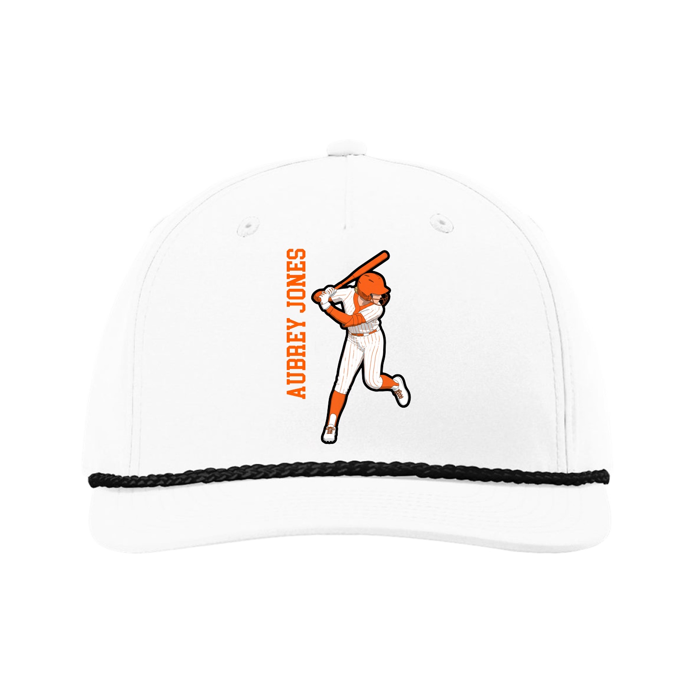 Five-Panel Classic Rope Cap — Name Vertical in White