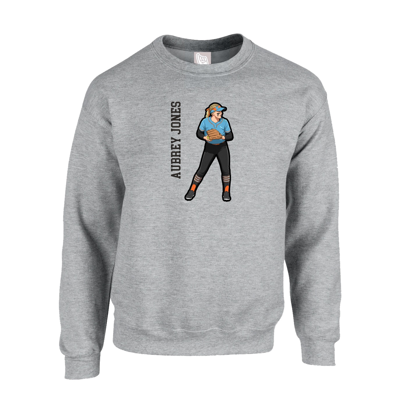 Fleece Crew — Name Vertical in Grey