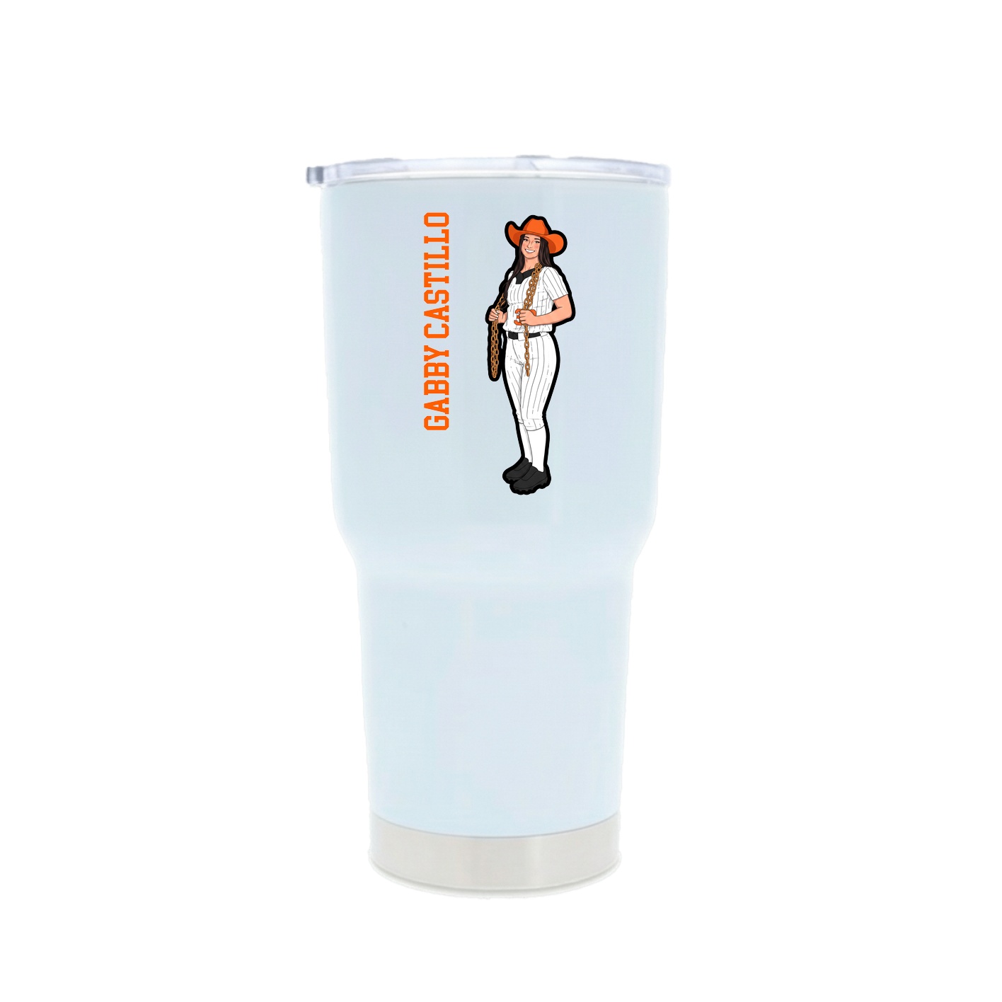 30oz Stainless Steel Tumbler — Name Vertical in White