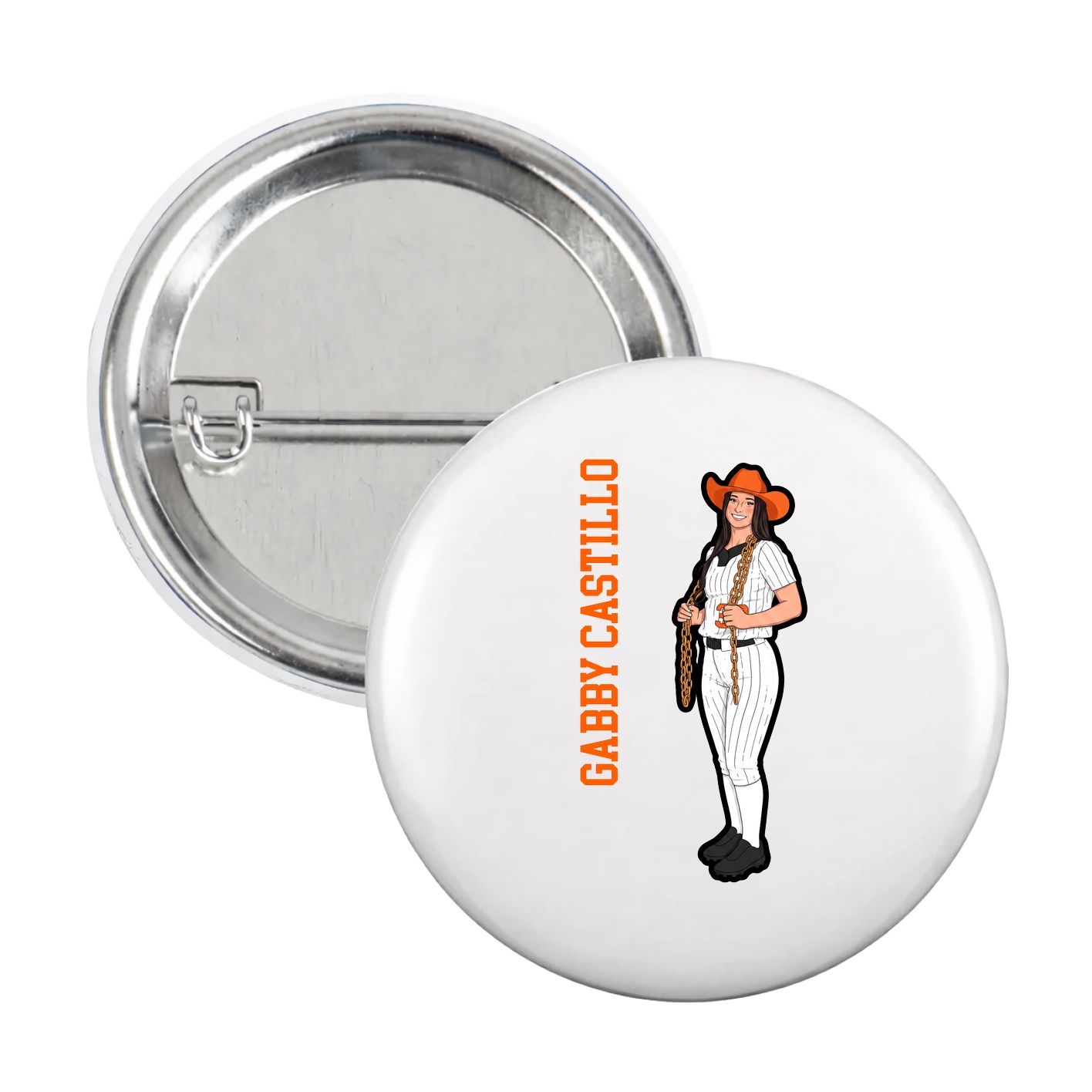 Game Day Button — Name Vertical in White