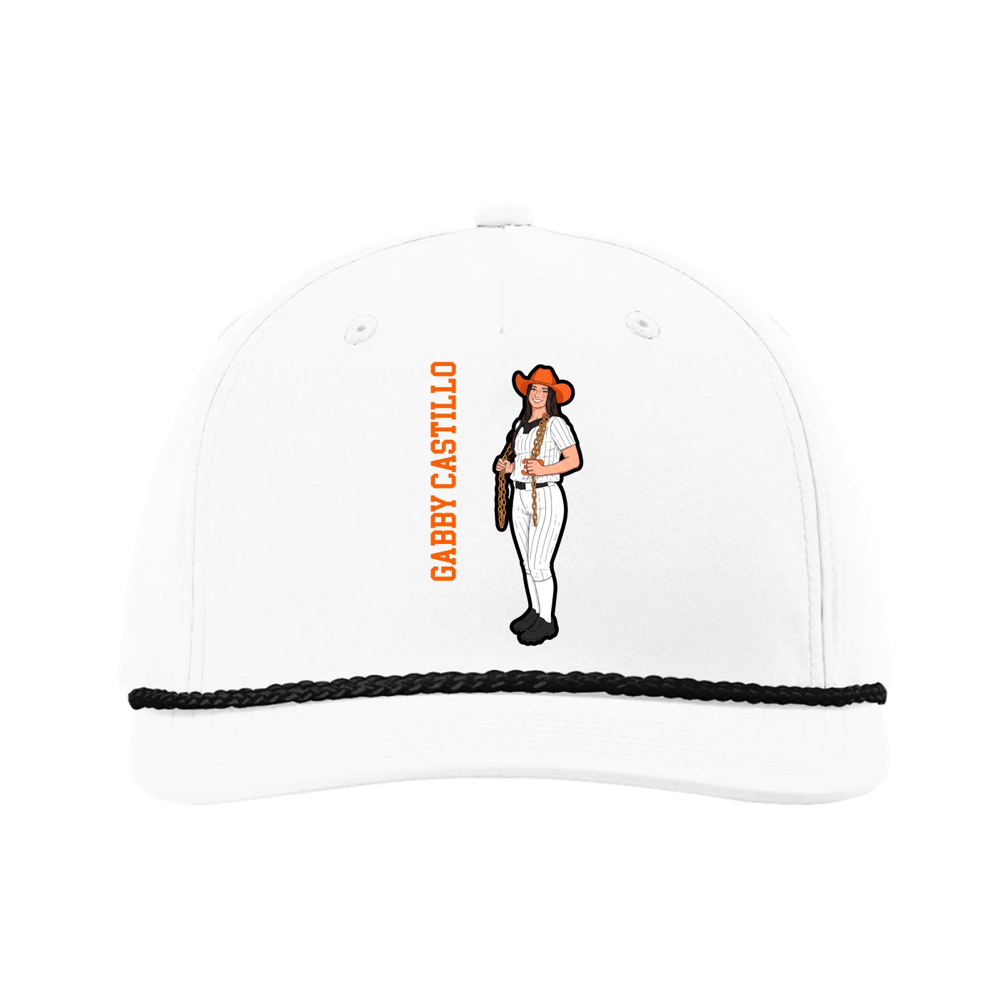 Five-Panel Classic Rope Cap — Name Vertical in White